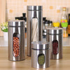 4Pc Stainless Steel Canister Set Tea Coffee Sugar Jars With Clear Window Storage