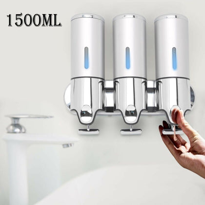 3 Bottle Wall Mounted Shower Soap Shampoo Dispenser Pump Lotion Bathroom 1500ML