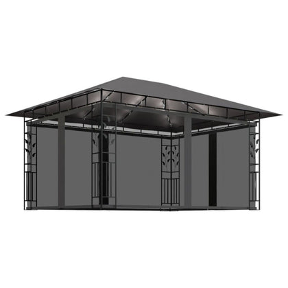 Gazebo with Mosquito Net and String 4x3x2.73 m Anthracite 180 g/m² B0A6