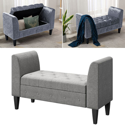 Velvet Fabric Storage Ottoman Bench Toy Bedding Organized Box Window Seat Chair