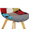 Dining Chair Patchwork Linen Padded Lounge Chair w/ Backrest Wood Legs Kitchen
