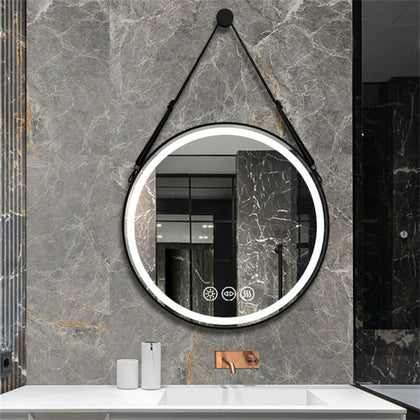 XL Round LED Bathroom Mirror Fogless Wall Mounted Vanity Mirror Toilet Washroom