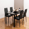 Metal Framed Tempered Glass Top Dining Table Faux Leather Chairs Set Black/White