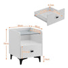 White LED Bedside Table Cabinet Nightstand Side End Table Glass Top 1 Drawer