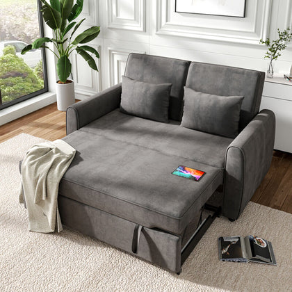 Convertible 2 Seater Sofabed Linen Couch Recliner Settee Double Sleeper Loveseat