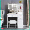 White Dressing Table Set Makeup Desk LED Lights Sliding Mirror 5 Drawers Vanity