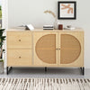 Wooden Rattan Sideboard Storage Cabinet Side Cabinet with 2 Doors 2 Drawers BT