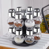 Revolving Rotating Steel 12/16 Jar Spice Rack Storage Glass Jars & Chrome Lids
