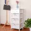 White Shabby Chic Chest of 5 Drawers Wooden Frame Wicker Baskets Storage Cabinet