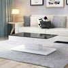 High Gloss Coffee Table Black Tempered Glass Top with 2 Drawers Living Room