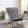 Grey Fabric Upholstered Rocking Chair with Solid Wood Curved Legs Padded Seat UK