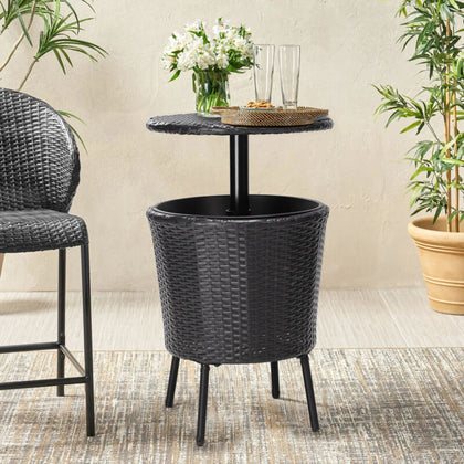 Outdoor Patio Furniture Rattan Ice Bucket Adjustable Bar Party Cooler Side Table