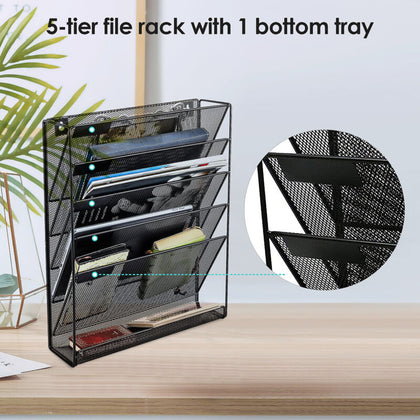 5 Tier Wall Mesh in Tray Hanging Wall File Mail Magazine Organiser Holder