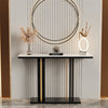 Rectangle Console Table Hall Marble Slate Accent Table with Large Pedestal Base