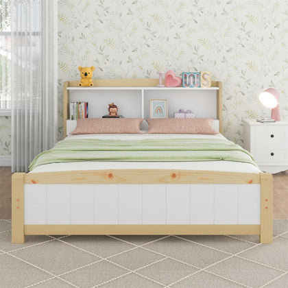 Kids Bed 4FT6 Double Size Bed Solid Pine Wooden Bed Frame w/Storage Headboard QS