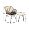 3 Piece Natural Rattan Bistro Set Table & Chairs Outdoor/Patio Garden Furniture