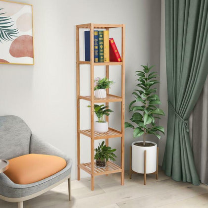 Modern 5 Tiers Storage Rack Shelving Bookcase Bamboo Books Plant Shelf Home