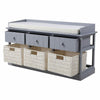Grey Twin Seater Storage Bench w/ Drawers Wicker Baskets Cushion Wood Cabinet UK