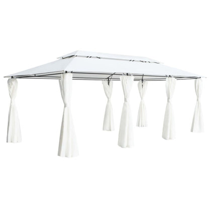 Gazebo with Curtains 600x298x270 White 180g/m² P2U0