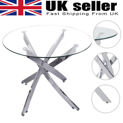 Round Dining Room Table With Silver Chrome Legs Kitchen Dining Living Room 90 cm