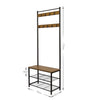 Coat Rack Stand Shoe Storage Bench with 9 Hooks Metal Frame Hallway Retro