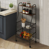 4 Tier Kitchen Trolley Storage Shelf Metal Wire Baskets Organizer with Wheels