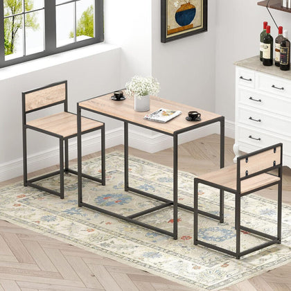 3 Piece Compact Dining Table & 2 Chairs Set Wooden Metal Legs Kitchen Bistro Set