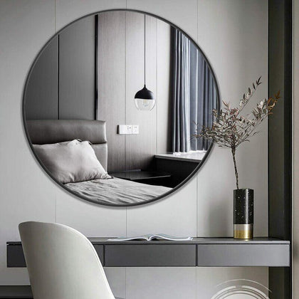 80cm Large Round Bathroom Mirror Non-Rusting Frame Mirror with Hooks Hanger Back