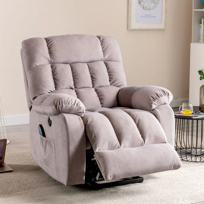Electric Power Lift Riser Recliner Chair Fabric Heat & Massage Armchair Beige