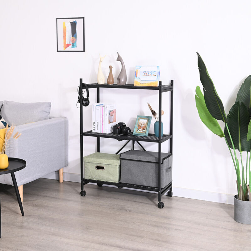 3 Tier Kitchen Folding Shelf Slidable Spice Rack Metal Storage Rack Wi ...