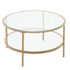 Round Coffee Table with Tempered Glass Top & Metal Legs Dining LivingRoom Golden