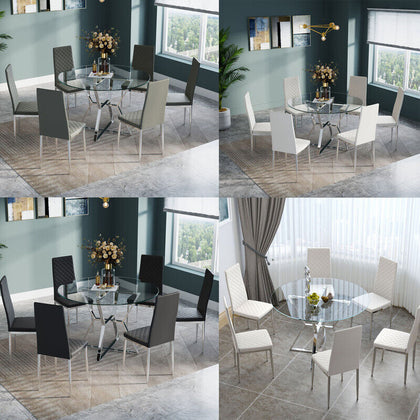Chrome Kitchen Furniture Glass Dining Table 2 4 6 Leather Chair Round Glass Desk