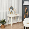 Modern Dressing Table Makeup Vanity Desk w/ 2 Drawers Round Mirror for Bedroom