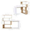 L Shaped Computer Desk Corner Desk 360 Degree Rotatable Shelves Natural wood