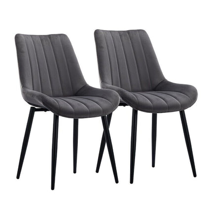 2x Dining Chairs Set Grey Velvet Upholstered Back Dining Room Reception Chair