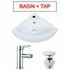 Small Corner Ceramic Cloakroom Basin Hand Wash Wall Mounted Bathroom Sink + Tap