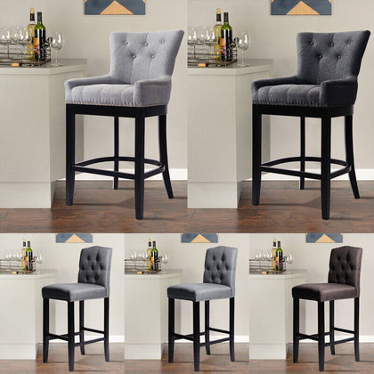 1/2pcs Linen Bar Stools Breakfast Kitchen Chair Footrest High Stool Padded Seat