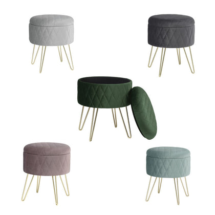 Storage Footstool Ottoman Footrest Makeup Dressing Table Stool with Gold Metal