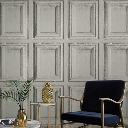 Rustic Wood Panels Grey Panelling Feature Quality Textured 3D Vinyl Wallpaper