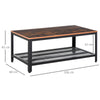 2-Tier Wooden Coffee Table Retro Industrial Style Side Desk Living Room
