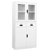 Office Cabinet White 90x40x180 Steel and Tempered Glass E3D0