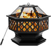 Hexagon Patio Fire Pit Charcoal Log Burning Metal Fire Bowl with Fire Poker