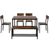 6Pcs Compact Dining Table 4 Chairs Bench Set Wooden Metal Legs Kitchen Furniture