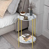Real Marble Side End Table Golden Frame Nightstand Storage for Artworks Bonsai