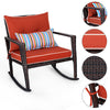 Outdoor 3 PCS Patio Rattan Wicker Rocking Bistro Set W/ Glass Table & Cushions