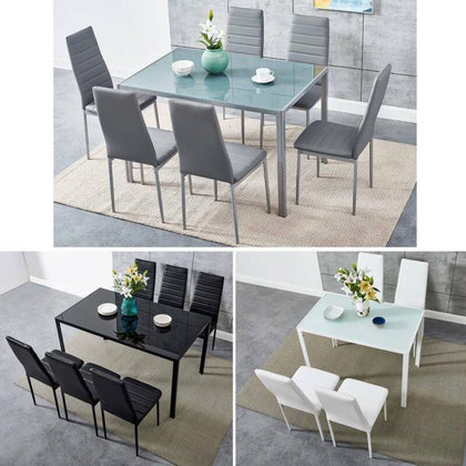 105cm 120cm Glass Dining Table and 4 /6 Padded Chairs Set Home Kitchen Furniture