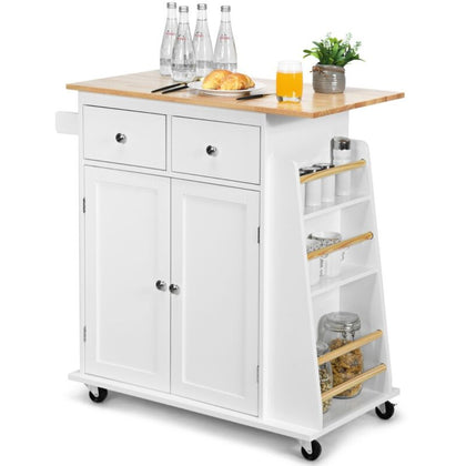 Kitchen Island Rolling Storage Cabinet Trolley Cart Adjustable Shelves 2 Drawers