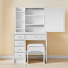 White Dressing Table Wood Makeup Desk with Slide Mirror 5 Drawers Stool Bedroom