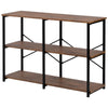3-Tier Console Table Wodd Sofa Table Steel Frame Industrial Storage Shelf Brown