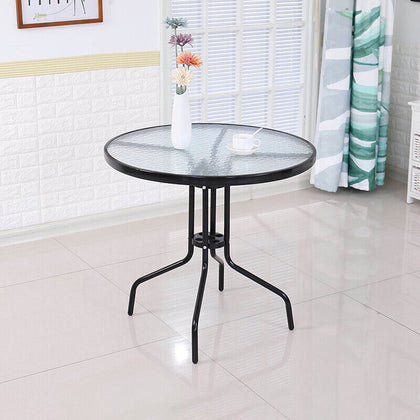 GARDEN TEMPERED GLASS TOP TABLE 60CM BISTRO HOME PUB COFFEE DINING TABLE OUTDOOR